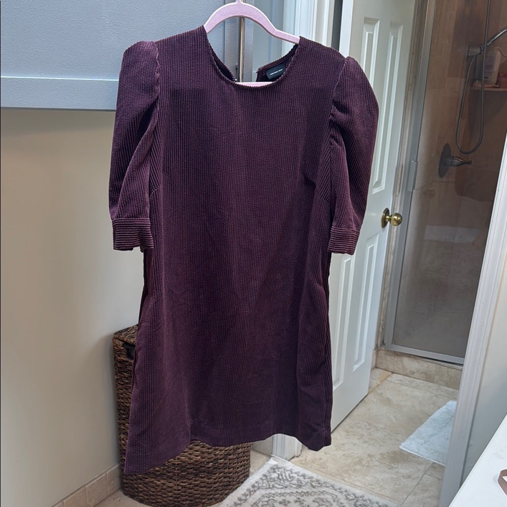 Who What Wear Purple Puff-Sleeve Corduroy Dress